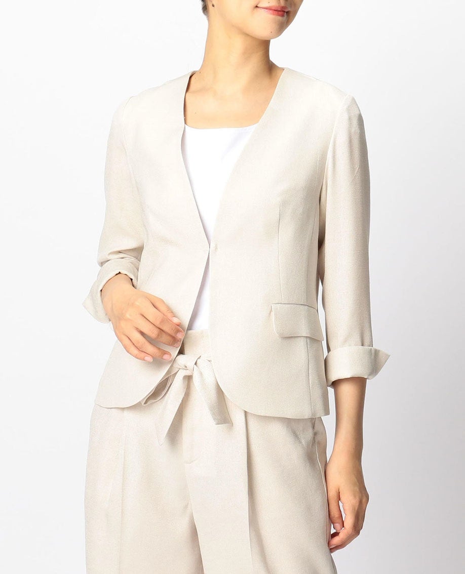 NARACAMICIE　麻調ノーカラージャケット　サイズ：Ⅳ　2XL(3L) 麻調ジャージノーカラージャケット(接触冷感・UVカット・洗濯機