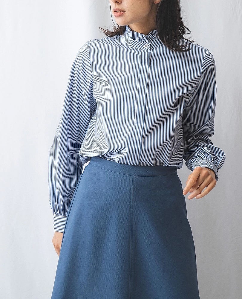 配色ストライプスタンドフリルブラウス 配色ストライプスタンドフリルブラウス – Stylora store eco loop