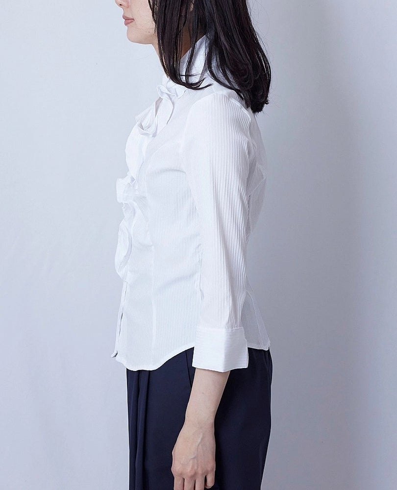 ストレッチストライプフリル七分袖シャツ – Stylora store eco loop