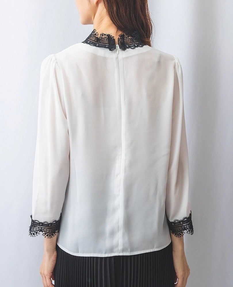 【NARACAMICIE】ブラックレースVネックブラウス NARACAMICIE】ブラックレースVネックブラウス(1(M)9号 ボルドー