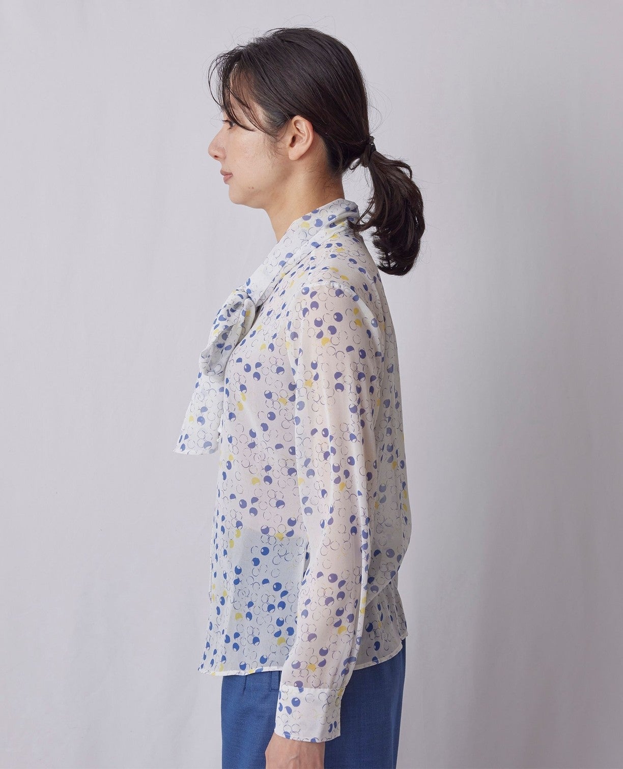 バブルドットシフォンスタンドボウタイブラウス