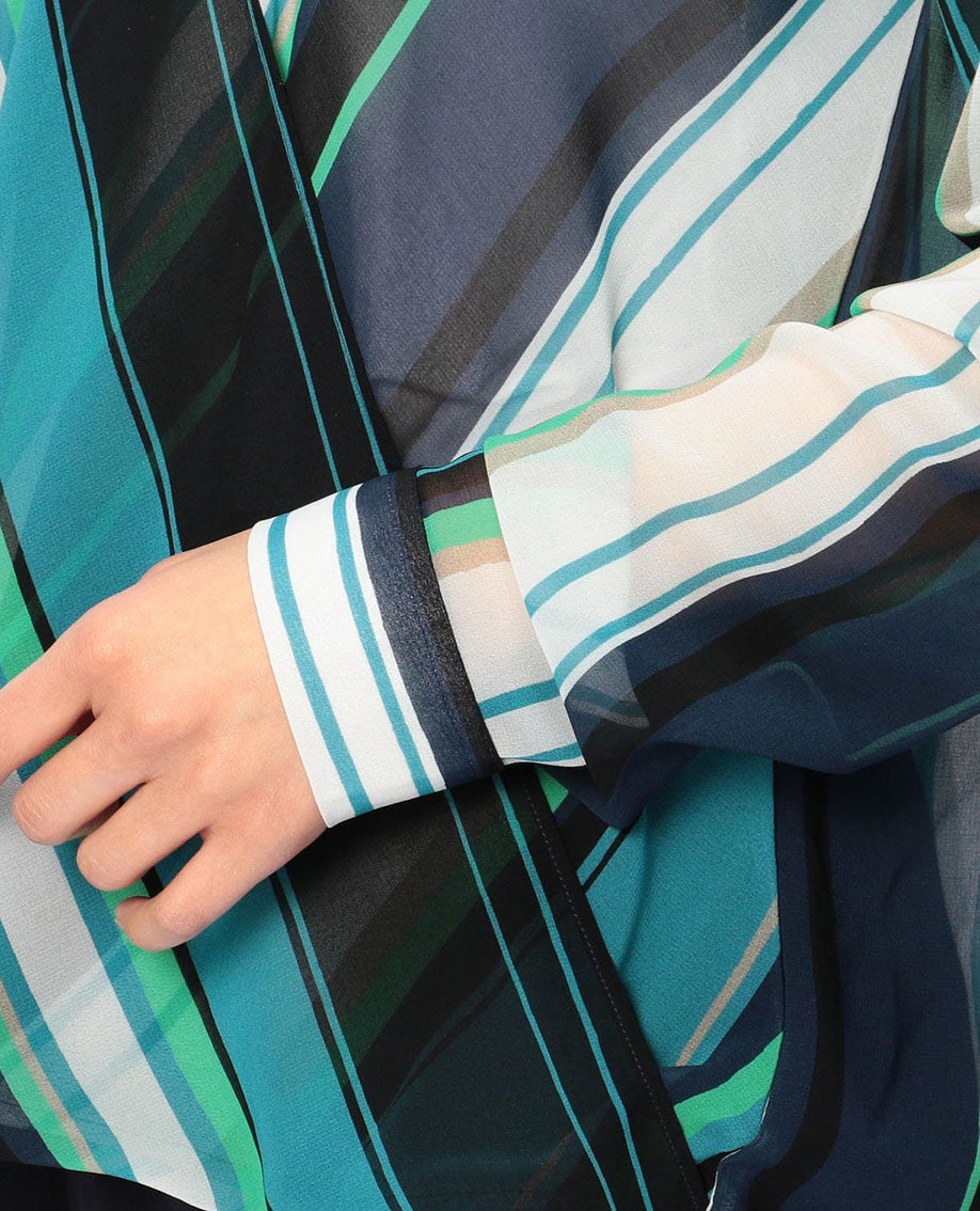 ランダムシフォンストライプカシュクール風長袖シャツ
