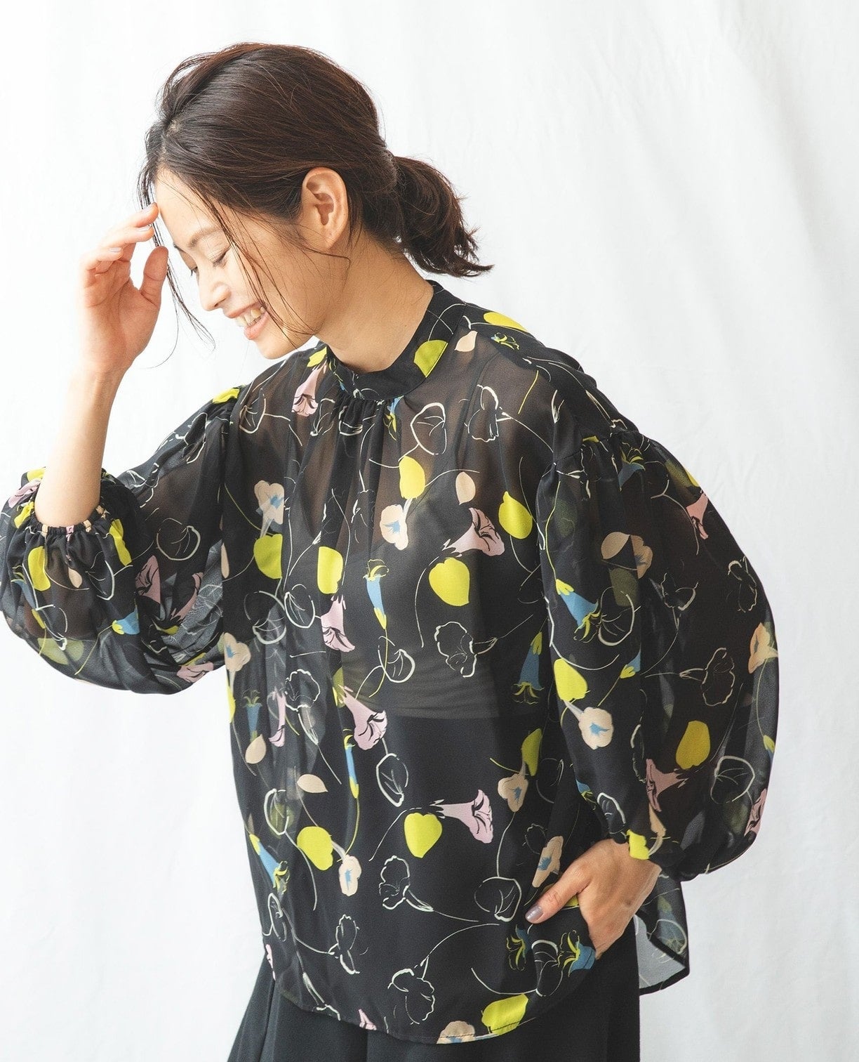 NARACAMICIE | シフォンフラワーパフスリーブブラウス | シャツ