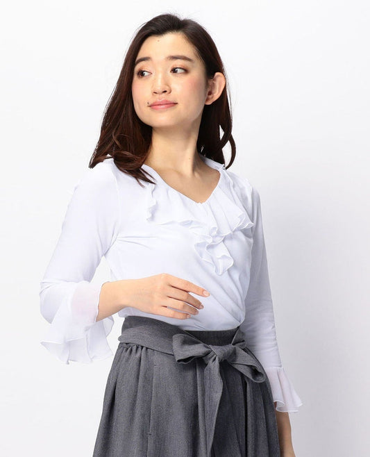 シフォンラッフル七分袖ブラウス