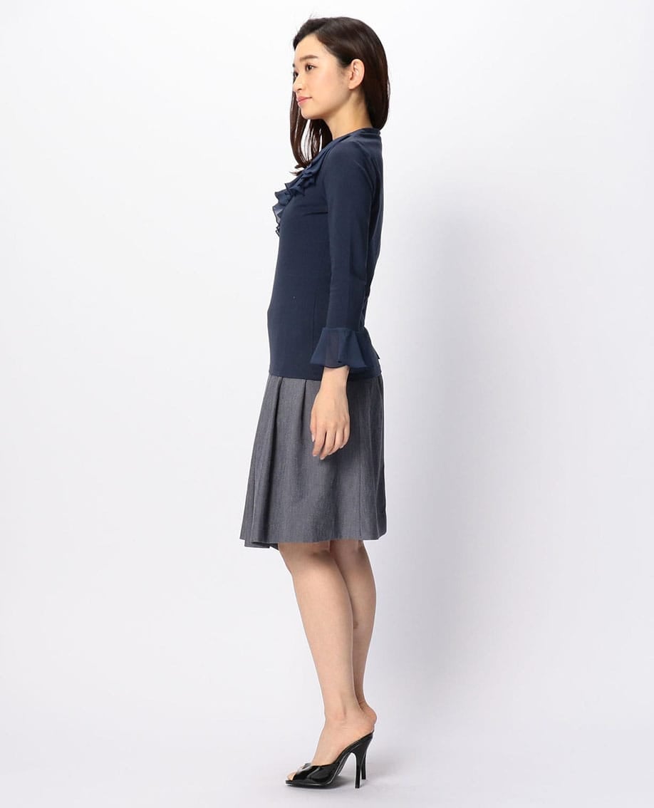 シフォンラッフル七分袖ブラウス