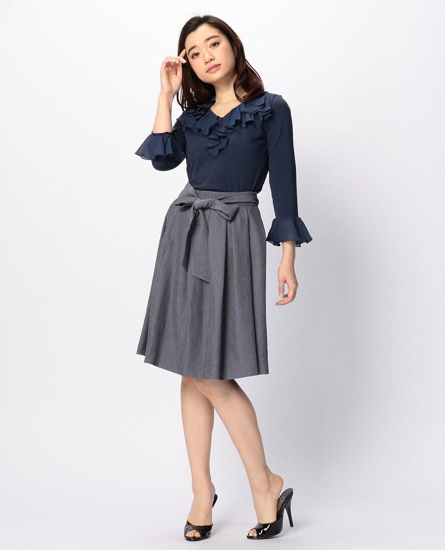 シフォンラッフル七分袖ブラウス